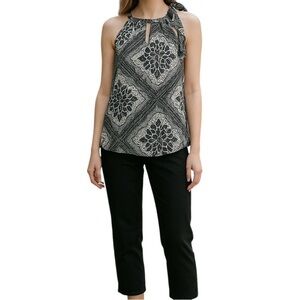 Soho New York & Company Floral White Blue Halter Top Women Size M